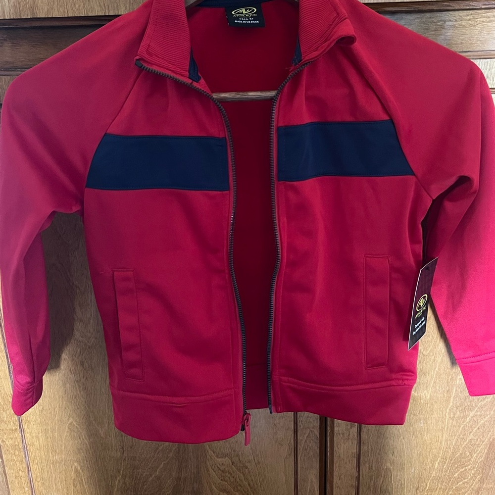 Athletic Works Kids Jacket in Red with Navy Stripes